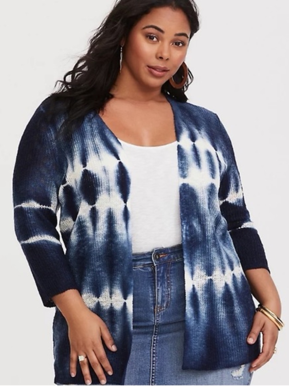 Torrid Boho Hippie Chic Navy Tie-Dye Open Knit Cardigan Sweater Size Medium M
